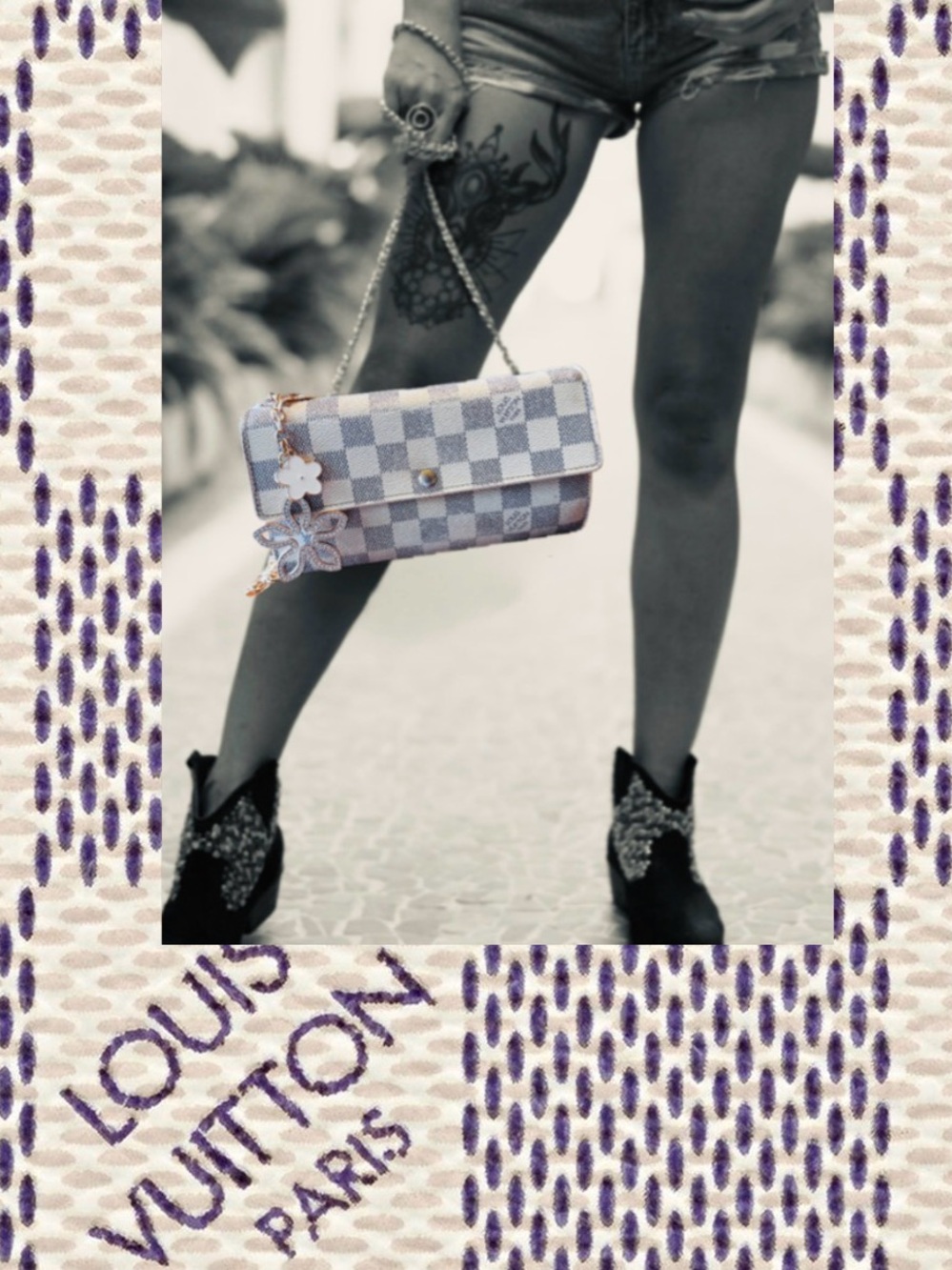Louis Vuitton DAMIER AZUR White, Sarah wallet converted Crossbody vintage 2010 - Picture 3 of 17